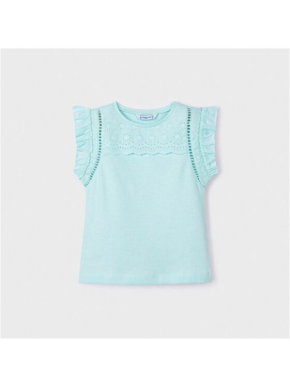 Size 6 Girls Mayoral Aqua Ruffle Sleeve Top